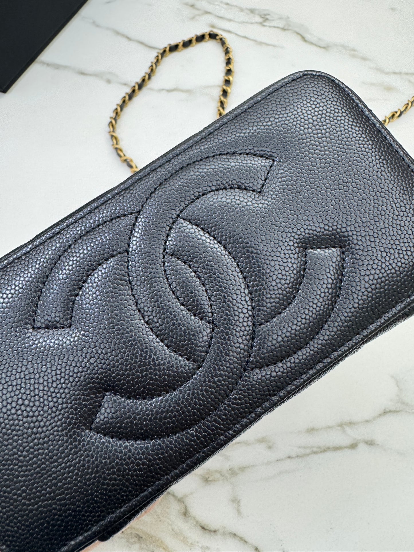 CHANEL 24S 調節扣 珠光黑長盒子