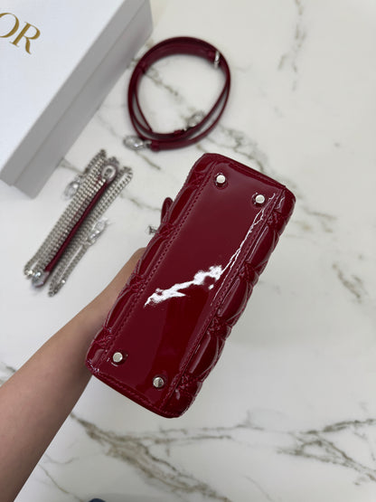 DIOR Mini Lady Dior 漆皮Cherry Red Shinny Calfskin