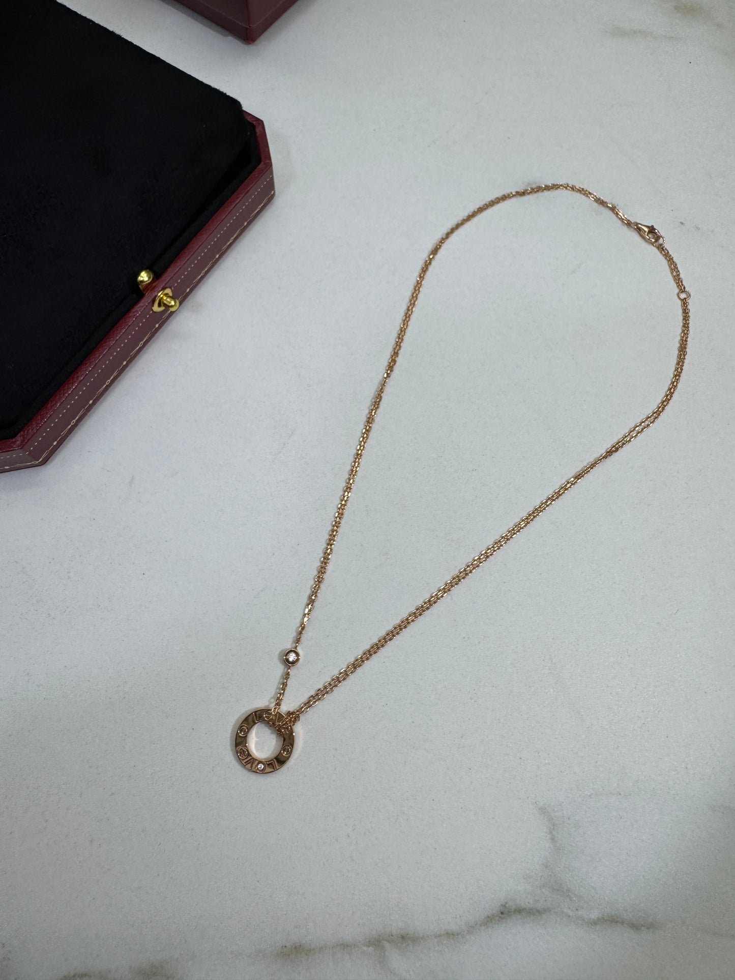 CARTIER Love 小圓餅雙層項鏈 玫瑰金色