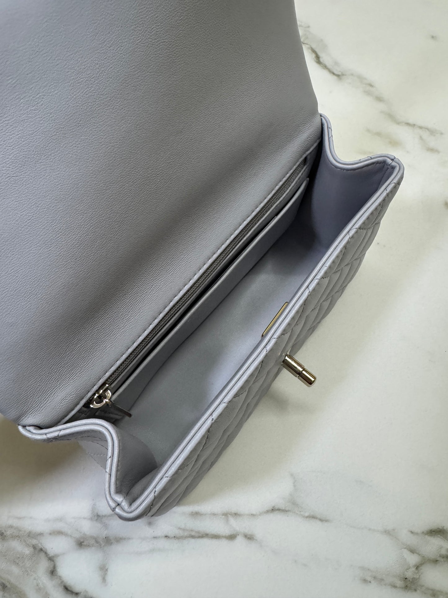 CHANEL Mini CF Handle 25P 淺灰色羊皮