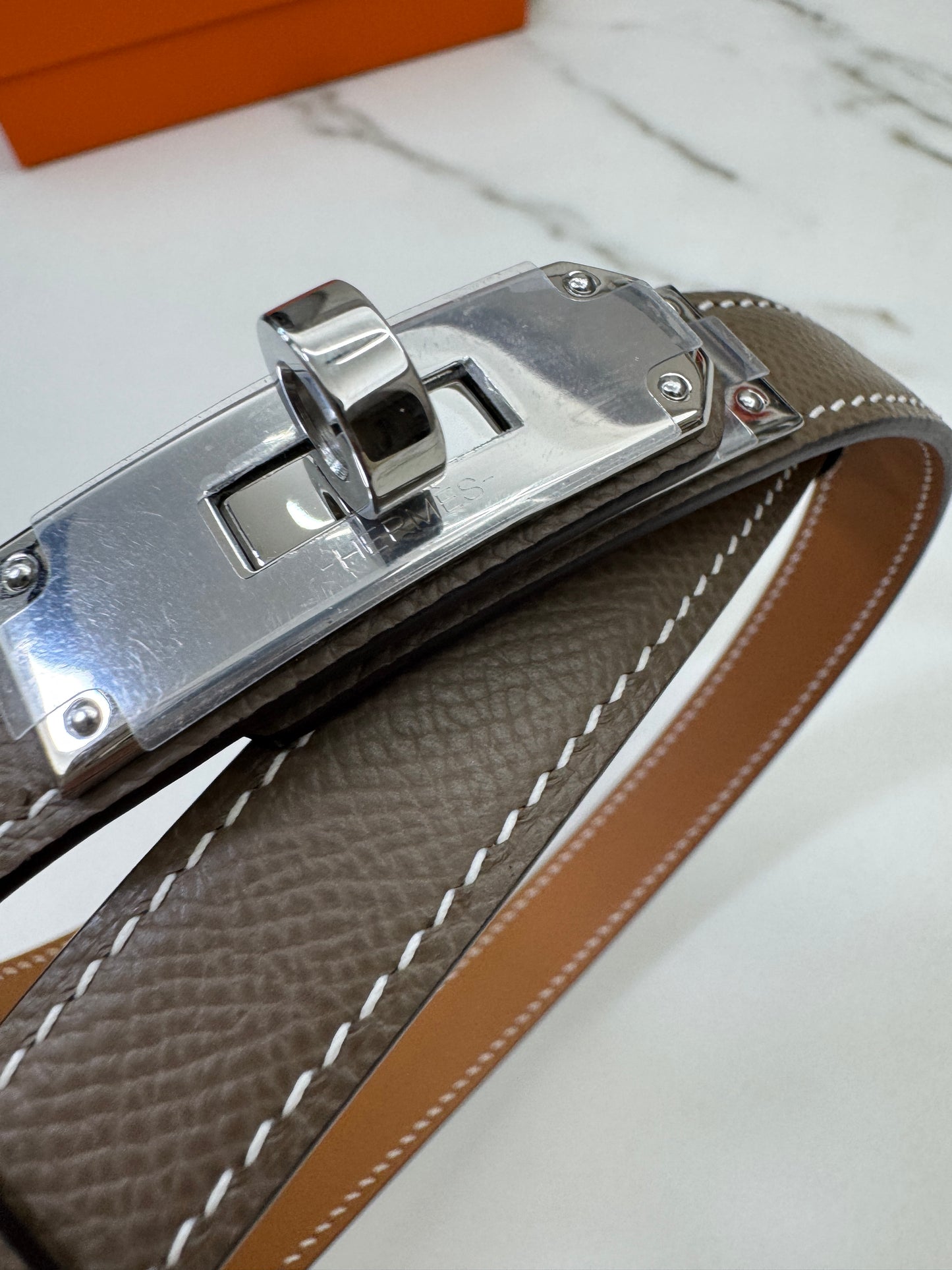 HERMES Kelly Belt 大象灰銀扣（手縫蠟線）