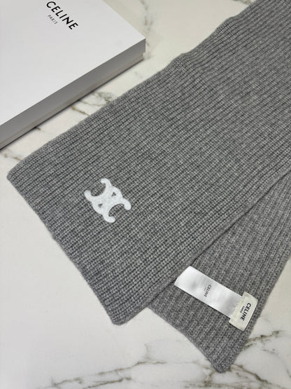CELINE 灰色凱旋門 100% Cashmere 圍巾