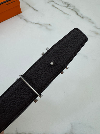 HERMES H au Carre 32mm 雙面皮帶 黑色拼烏木色