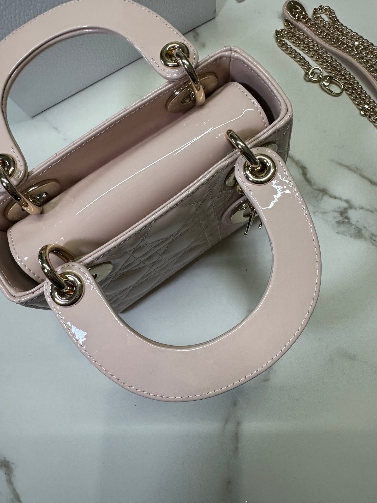 DIOR Lady Mini 三格 漆皮 淡粉 light Pink