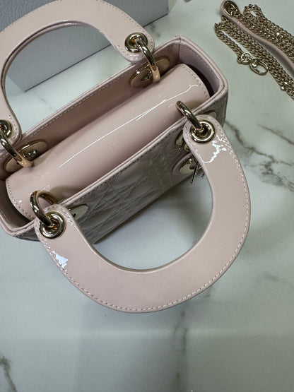 DIOR Lady Mini 三格 漆皮 淡粉 light Pink