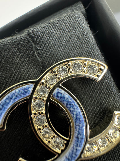 CHANEL 26C 牛仔藍拼鑽耳環