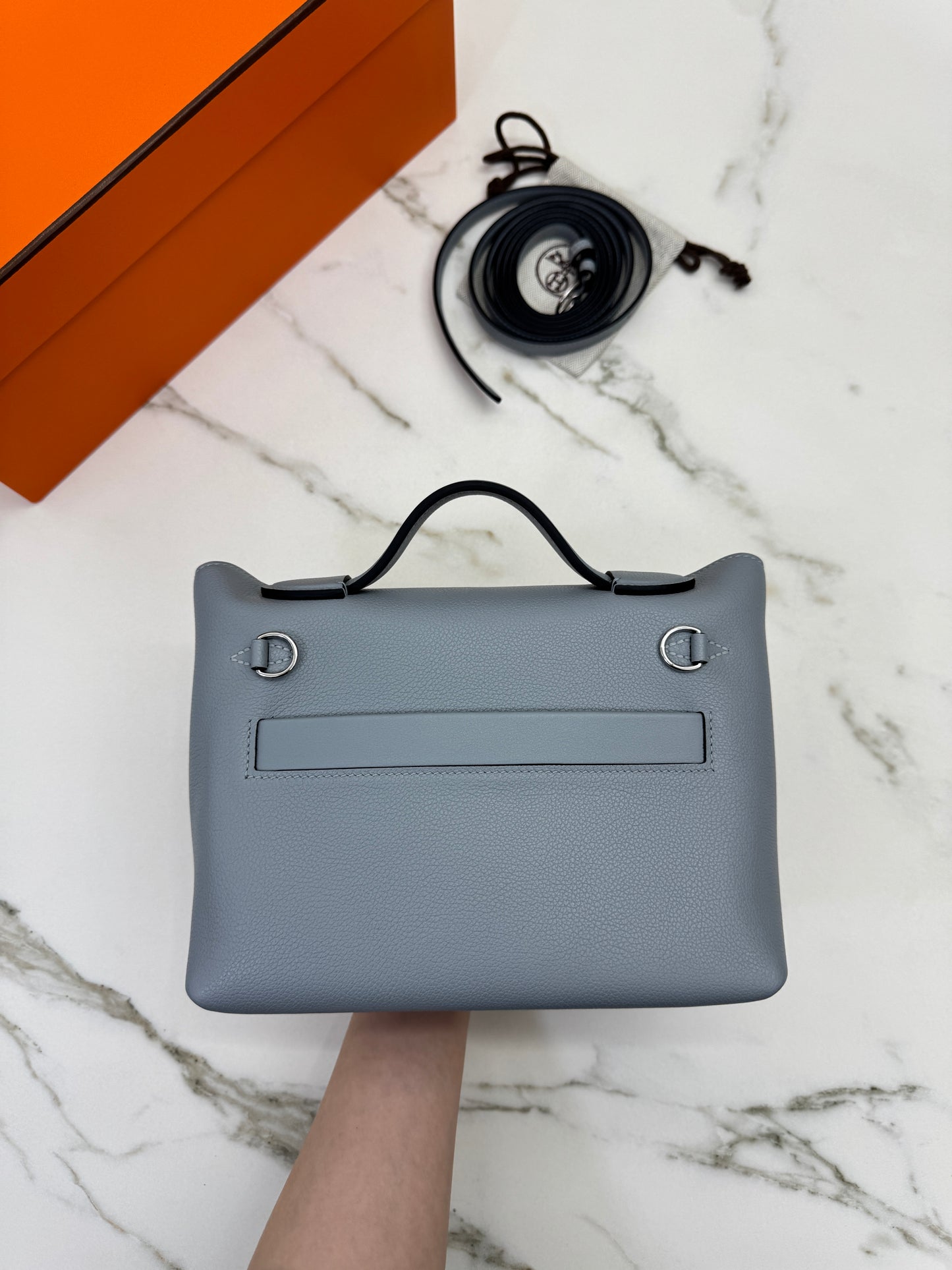 HERMES Mini 2424 木偶灰銀扣 Evercolor Gris Platin PHW