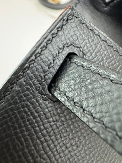 HERMES Mini Kelly II 黑金 Epsom Noir GHW
