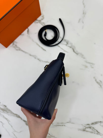 HERMES Mini 2424 午夜藍金扣 Evercolor 2Z Bleu Nuit GHW