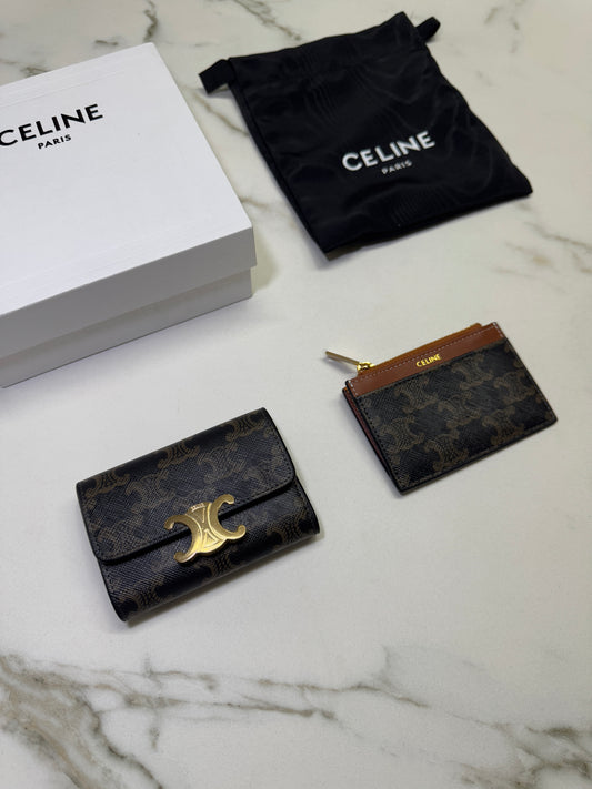 CELINE 兩件套三摺錢包 可拆式拉鍊零錢包