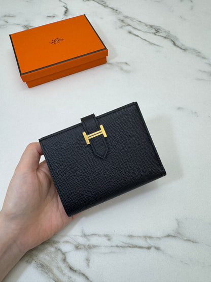 HERMES Bearn Compact Wallet 黑金 Epsom