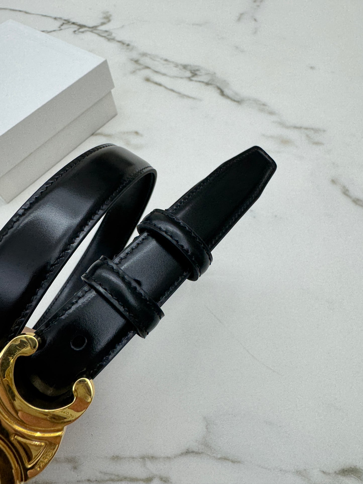 CELINE 凱旋門金扣 2.5cm皮帶 亮面牛皮