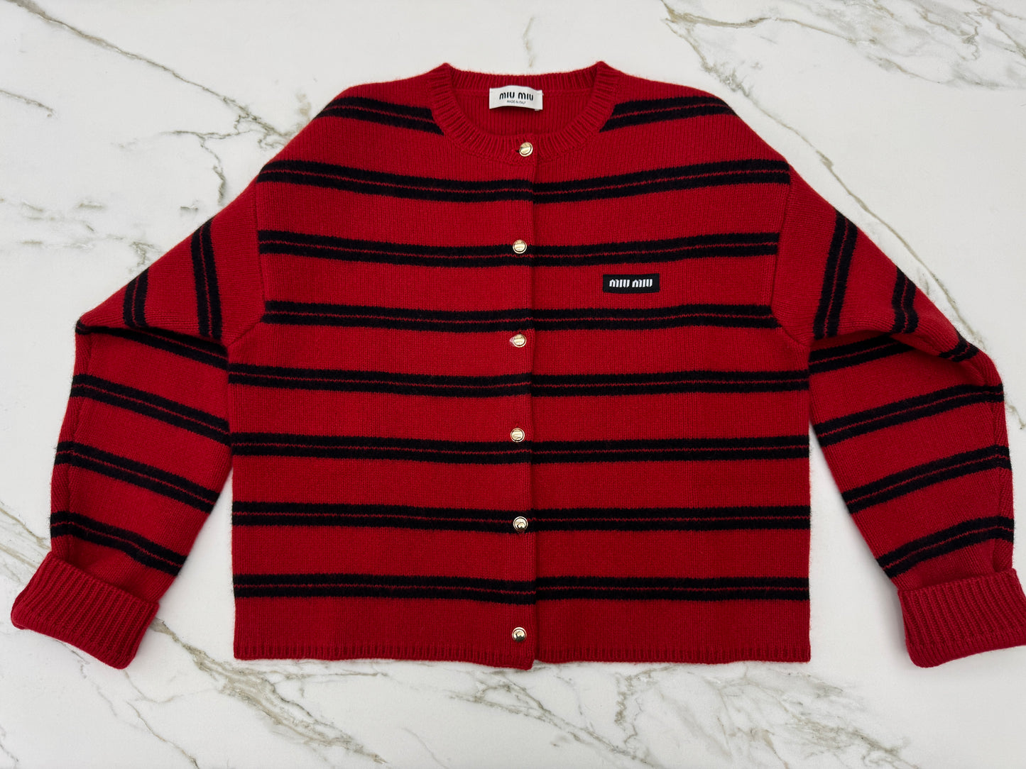 MIU MIU 紅色條紋針織開衫