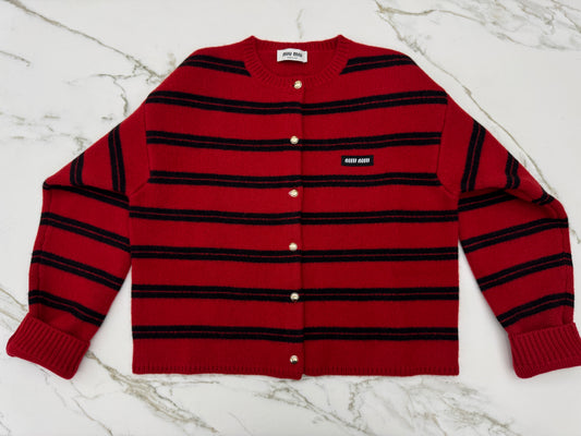 MIU MIU 紅色條紋針織開衫