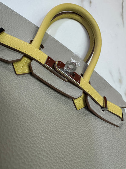 HERMES Birkin25 SO 珍珠灰拼小雞黃 Togo PHW