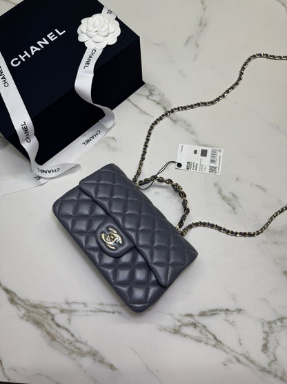 CHANEL 23K Mini CF with Top Handle 手柄CF 深灰色羊皮