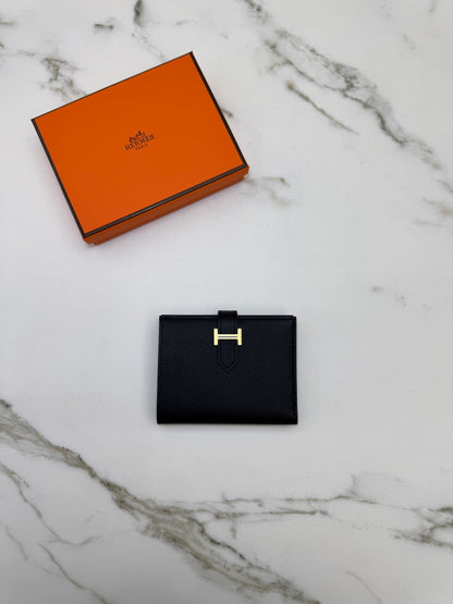 HERMES Bearn Compact Wallet 黑金 Epsom