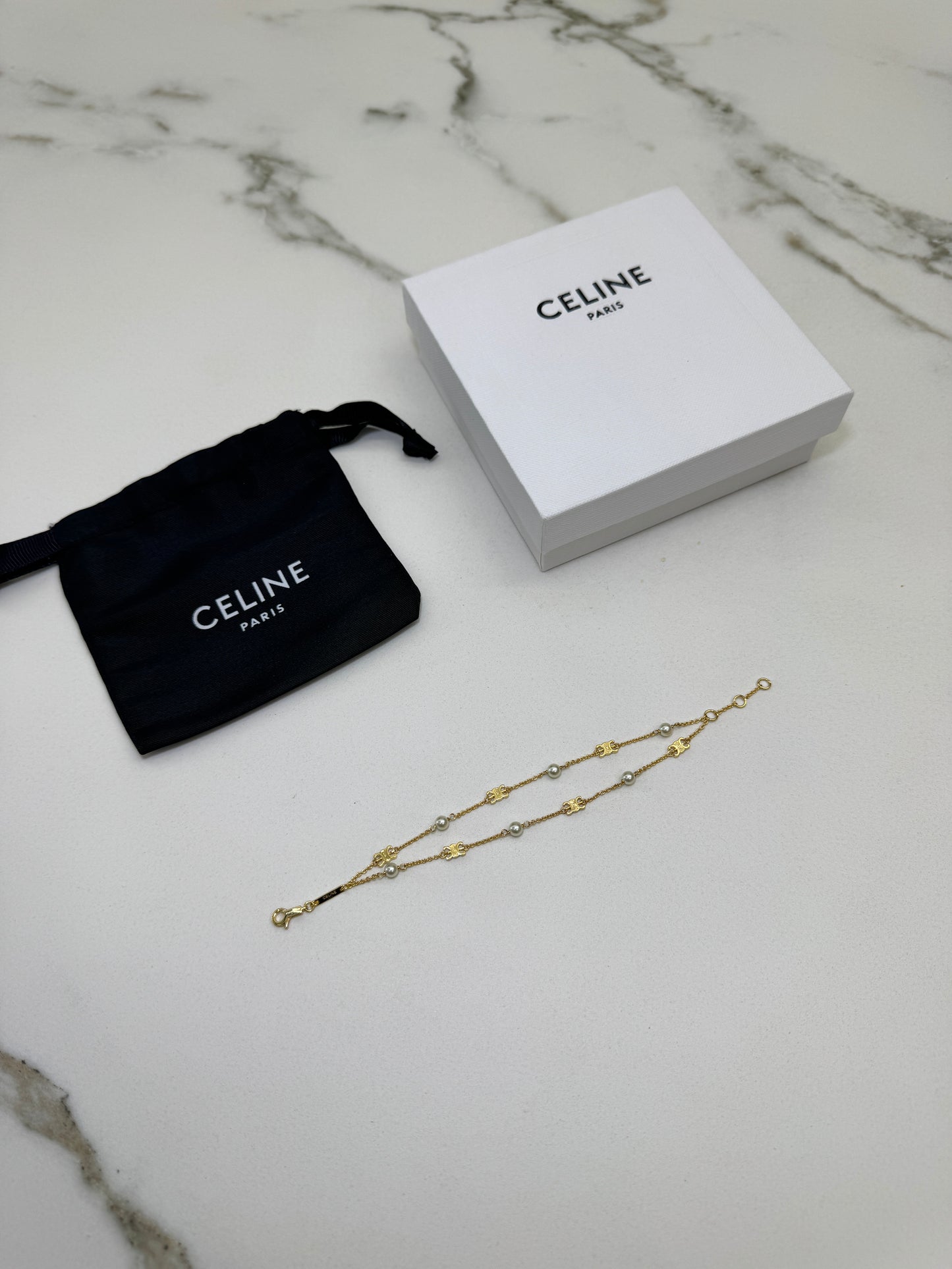 CELINE 凱旋門珍珠雙層手鏈