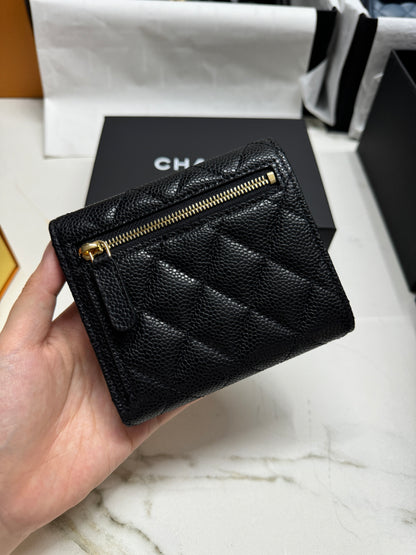 CHANEL CF三摺錢包 黑金 HAAS牛皮