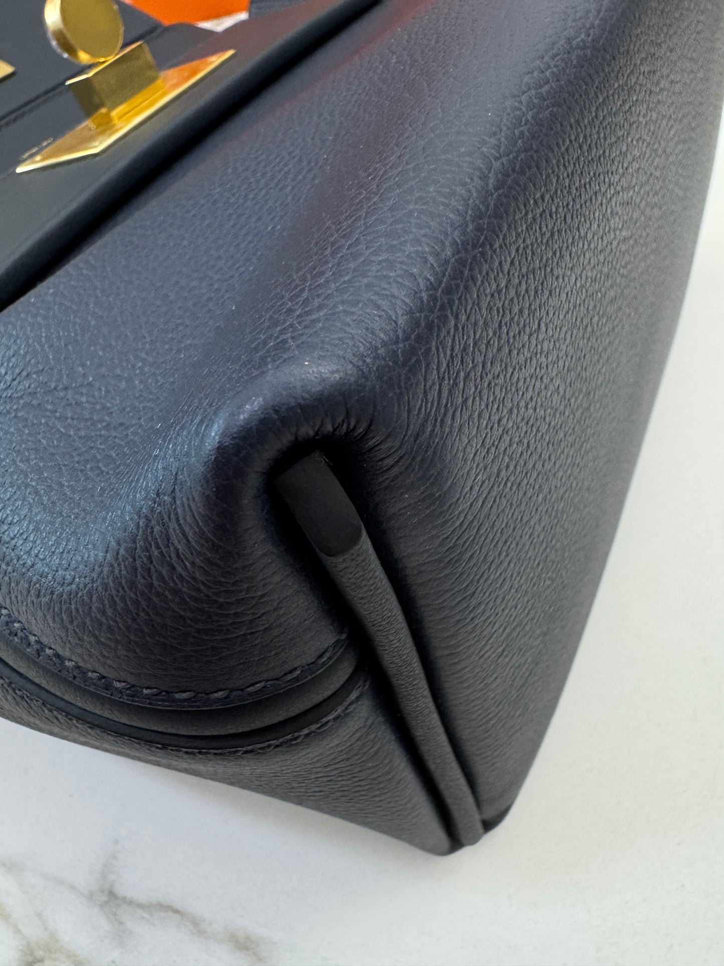 HERMES Mini 2424 午夜藍金扣 Evercolor 2Z Bleu Nuit GHW