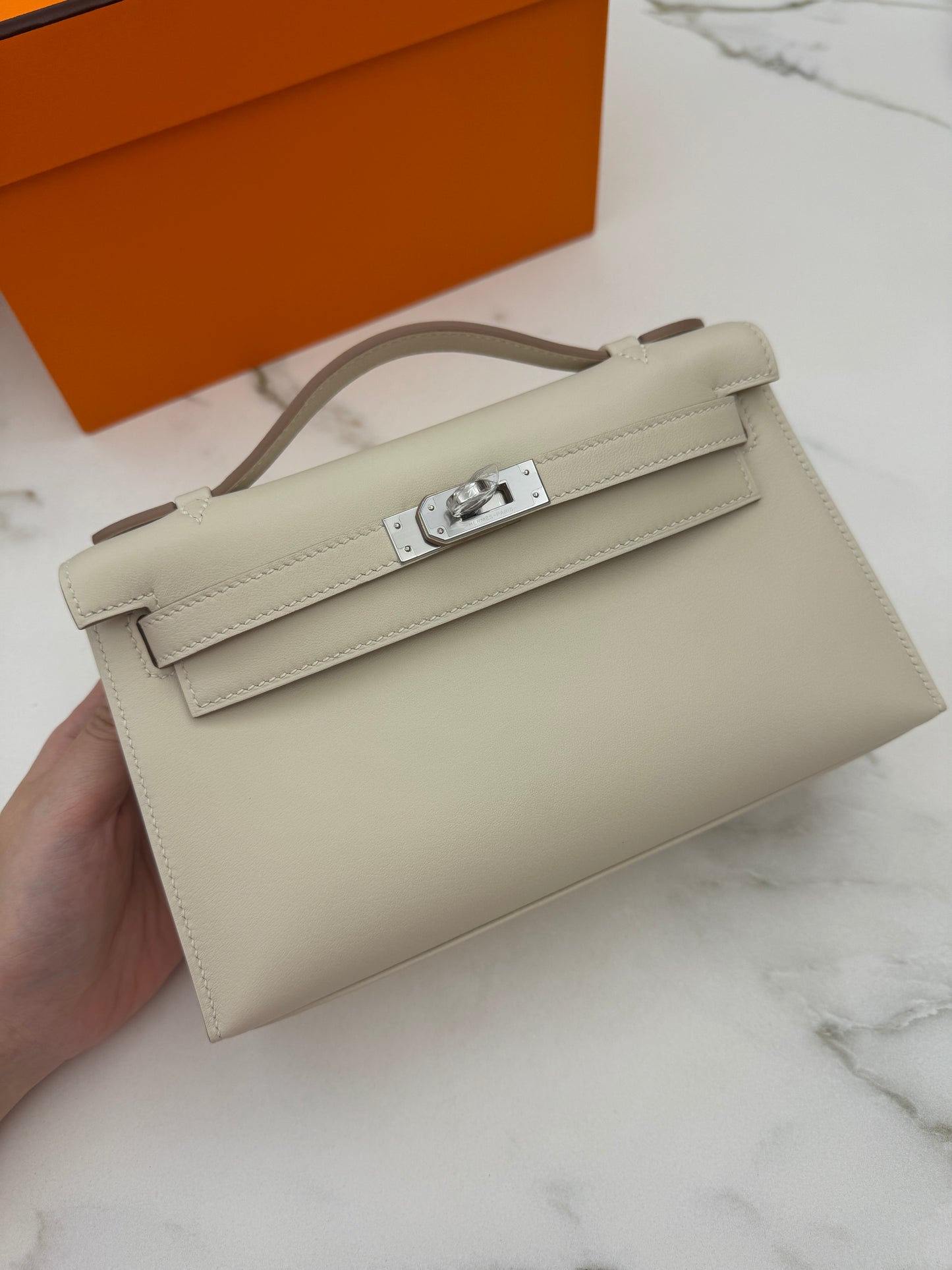 HERMES Mini Kelly I 奶昔白銀扣 Kelly 一代 Kelly Pochette