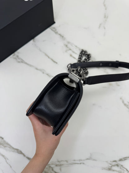 CHANEL Leboy 20cm 黑銀荔枝牛皮