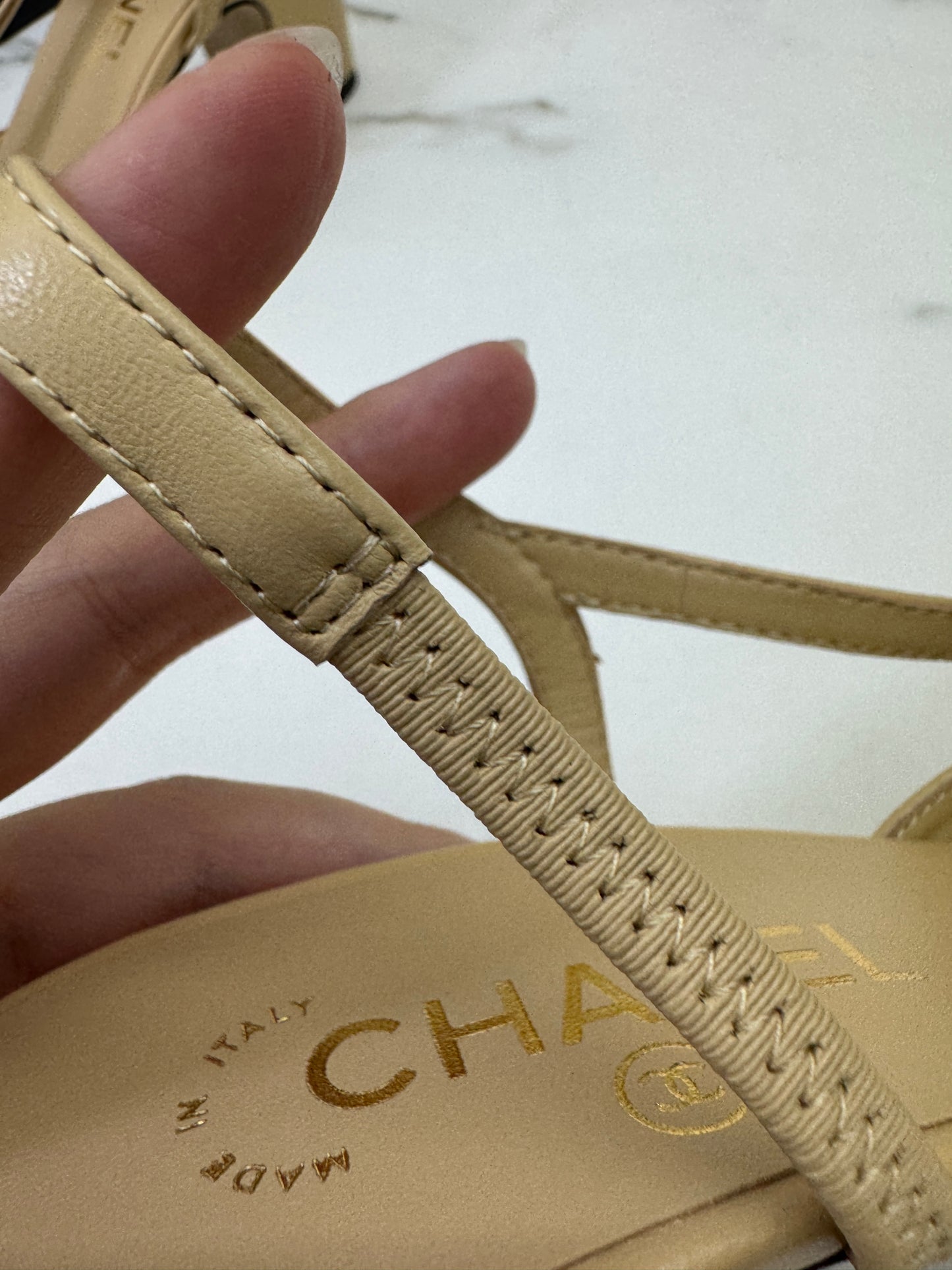 CHANEL Slingback 6.5cm 杏拼黑