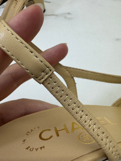 CHANEL Slingback 6.5cm 杏拼黑