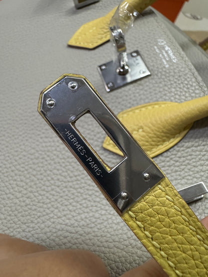 HERMES Birkin25 SO 珍珠灰拼小雞黃 Togo PHW