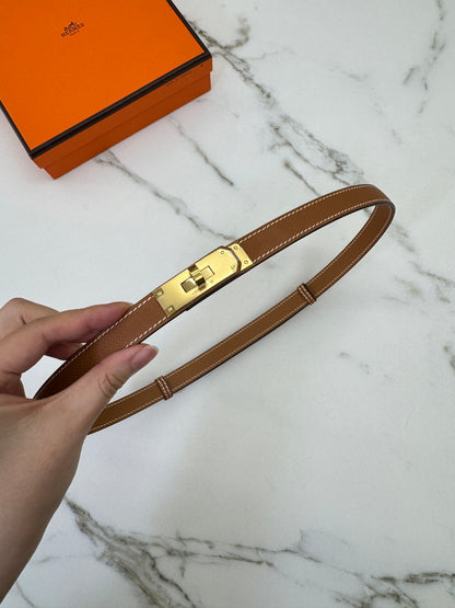 HERMES Kelly 皮帶 金棕金扣 【手縫版】