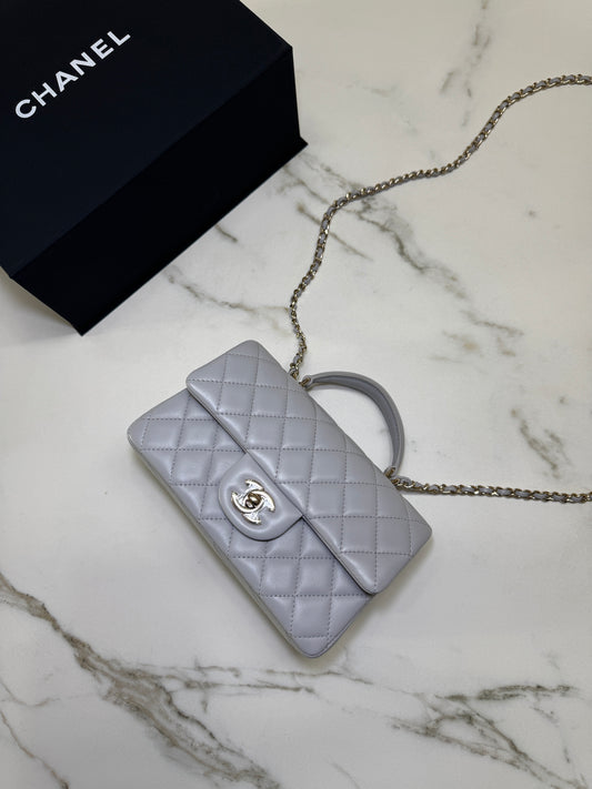CHANEL Mini CF Handle 25P 淺灰色羊皮