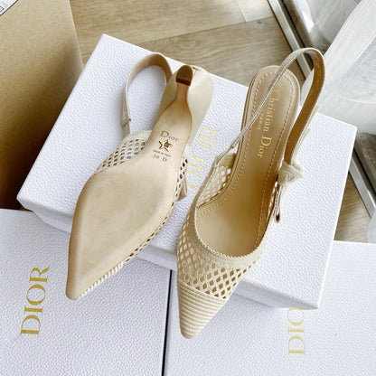 DIOR J'adior Slingback 鏤空藤格紋 奶白/裸粉/黑 平底 貓跟 高跟