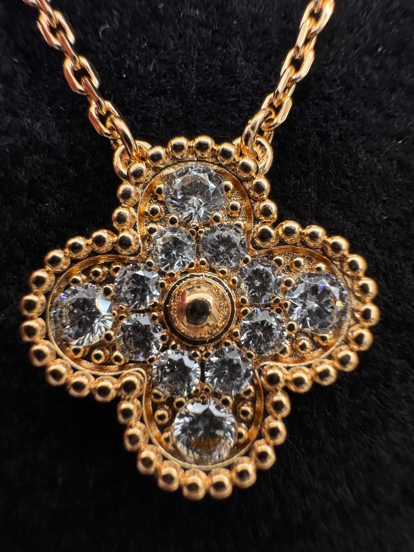 VCA Vintage Alhambra Necklace 滿鑽玫瑰金項鏈