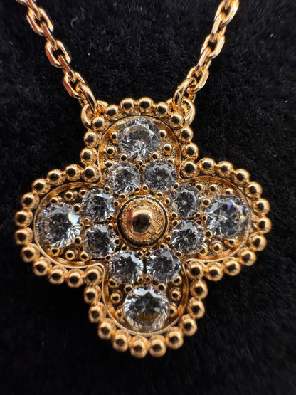 VCA Vintage Alhambra Necklace 滿鑽玫瑰金項鏈