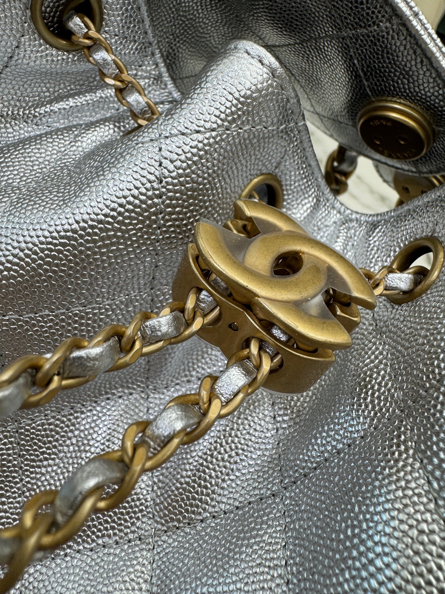 CHANEL 25Bag Small 銀色荔枝皮