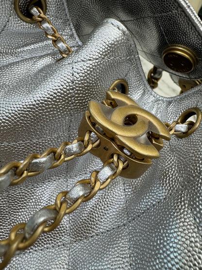 CHANEL 25Bag Small 銀色荔枝皮