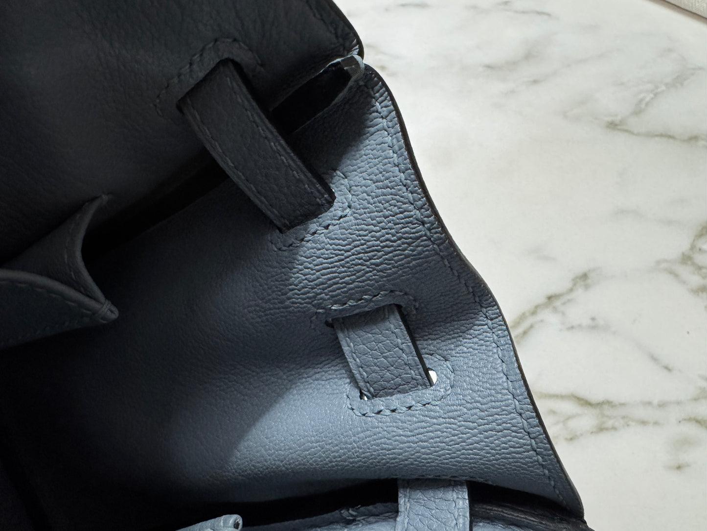 HERMES Kelly 25 亞麻藍 銀扣 內縫 Togo Selier