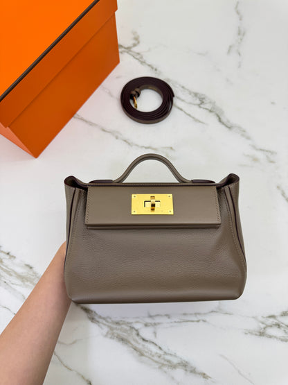 HERMES Mini 2424 大象灰金扣 Evercolor Etoupe GHW