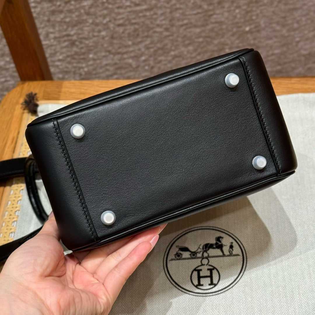 HERMES Mini Lindy Touch 拼鱷魚皮 黑色銀扣 noir