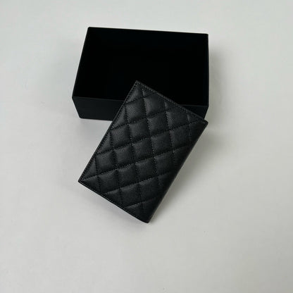 CHANEL Passport Holder 黑色牛皮 金扣/銀扣