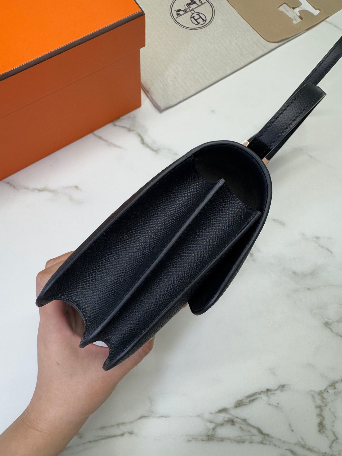 HERMES Mini Constance 黑色 玫瑰金扣 Epsom