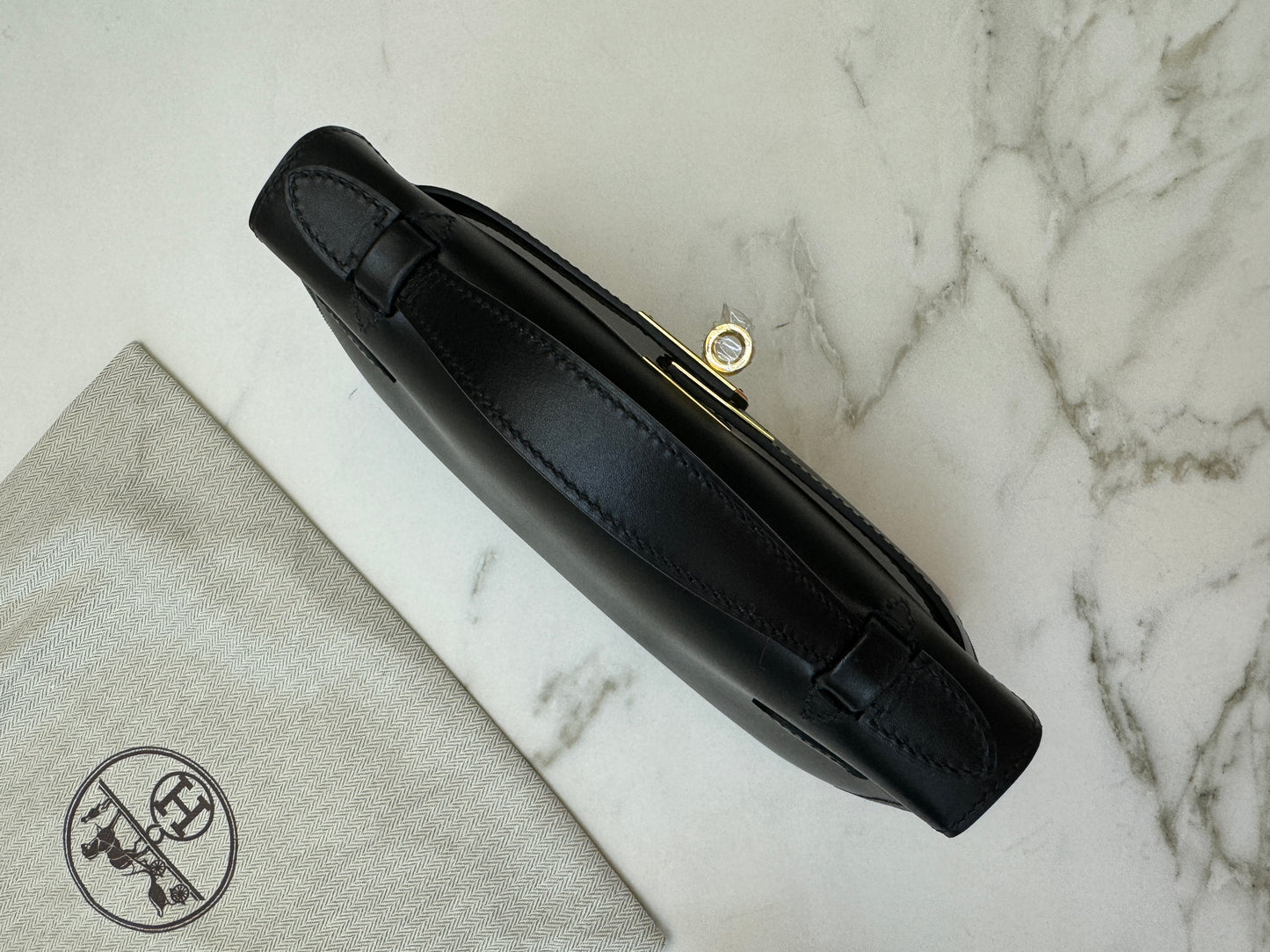 HERMES Mini Kelly I 黑金 Box皮 Kelly Pochette