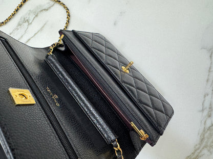 CHANEL Wallet On Chain 黑金牛 新版旋轉扣woc