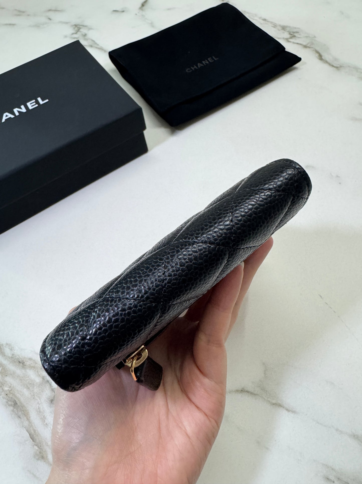 CHANEL CF三摺錢包 黑金牛