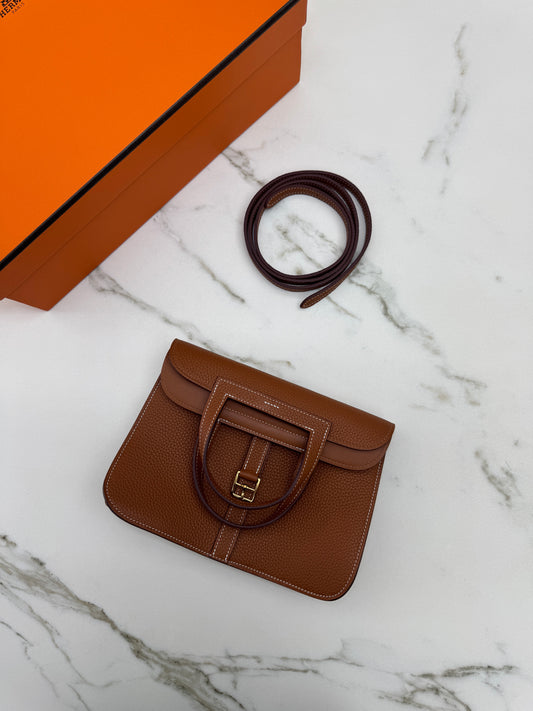 HERMES Halzan 25 金棕色金扣 TC Gold GHW