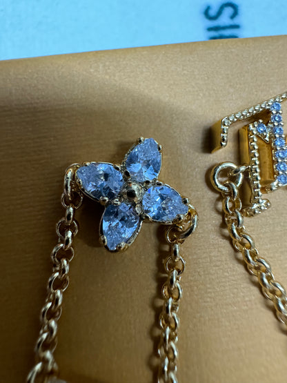 LV 三件套 金色水鑽戒指鏈