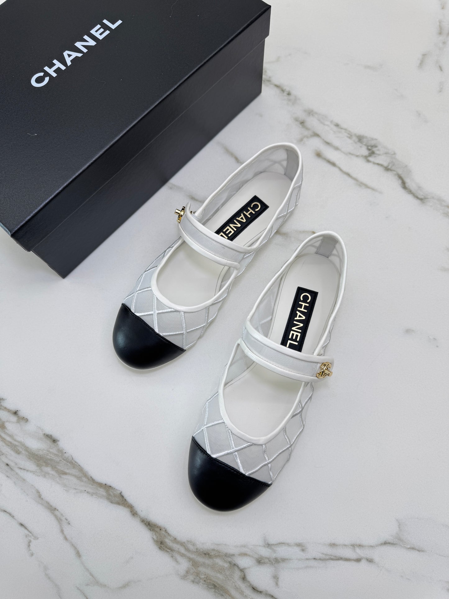 CHANEL 25M Coco Beach 白色網紗 Mary Jane
