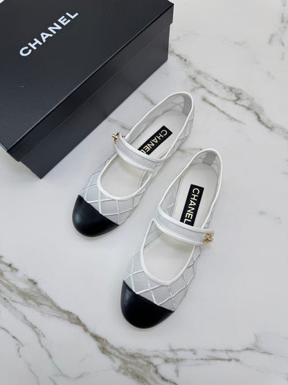 CHANEL 25M Coco Beach 白色網紗 Mary Jane