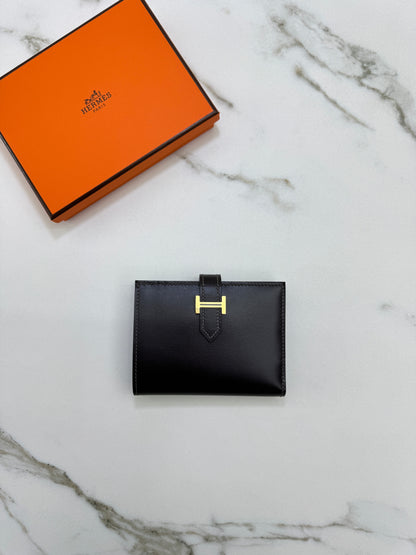 HERMES Bearn Compact Wallet 烏木色Box皮 Ebene GHW