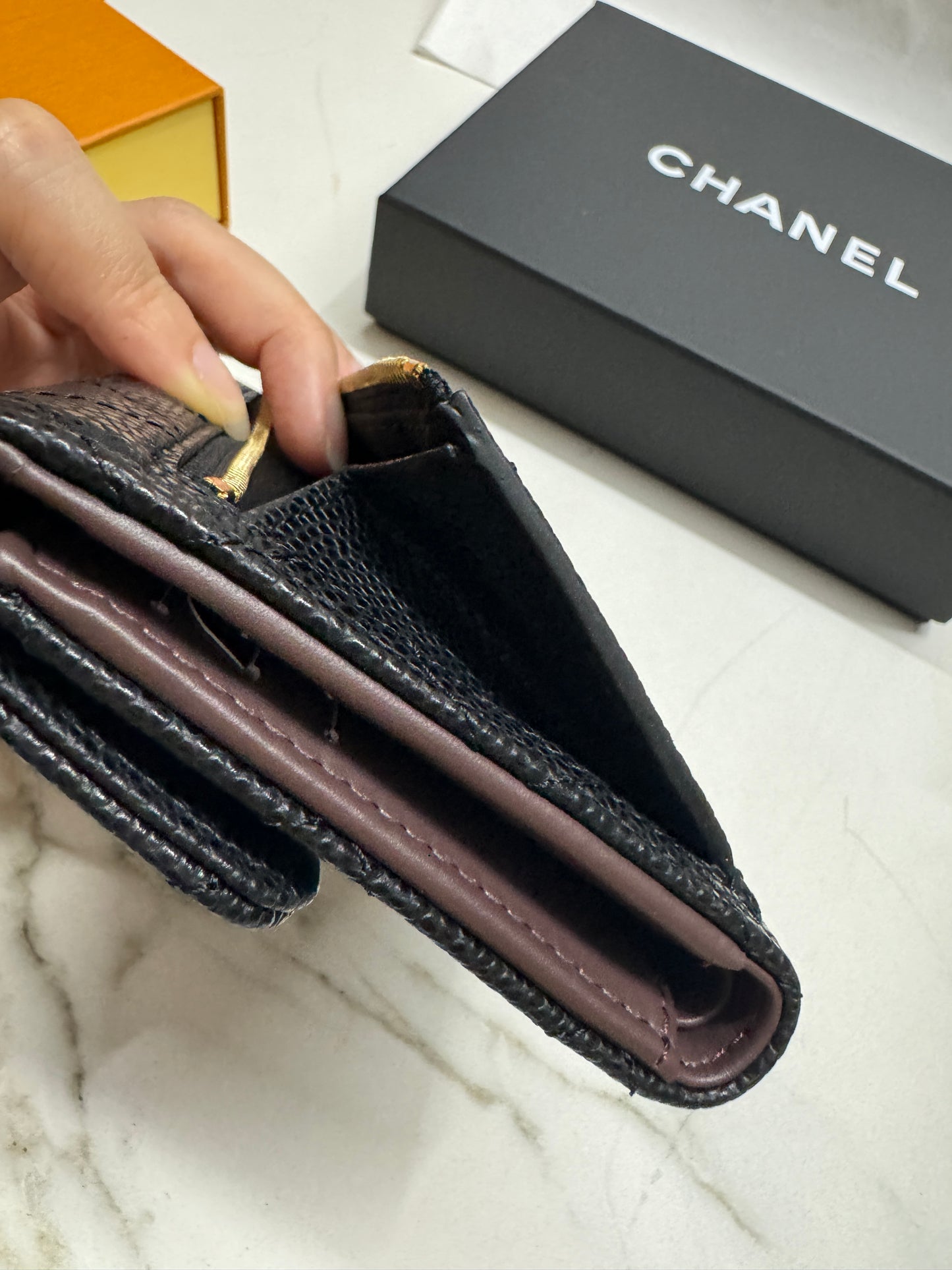 CHANEL CF三摺錢包 黑金 HAAS牛皮